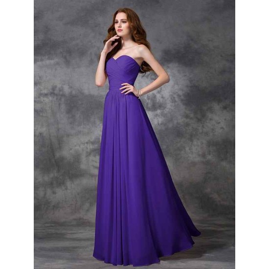 Gorgeous Sweetheart Sleeveless Ruched Long Chiffon Bridesmaid Dresses