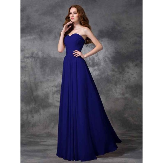 Gorgeous Sweetheart Sleeveless Ruched Long Chiffon Bridesmaid Dresses