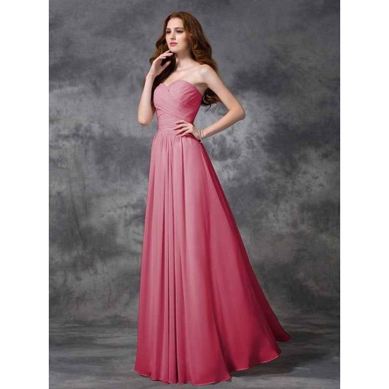 Gorgeous Sweetheart Sleeveless Ruched Long Chiffon Bridesmaid Dresses