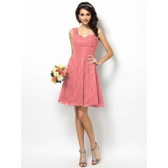 Charming Straps Lace Sleeveless Short Bridesmaid Dresses
