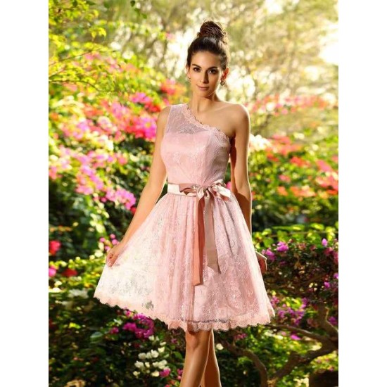 Charming One Shoulder Pleats Sleeveless Short Bridesmaid Dresses