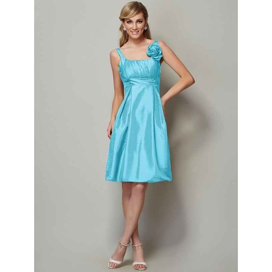 Charming Straps Sleeveless Pleats Short Taffeta Bridesmaid Dresses