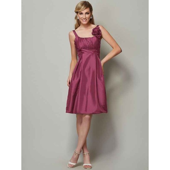 Charming Straps Sleeveless Pleats Short Taffeta Bridesmaid Dresses
