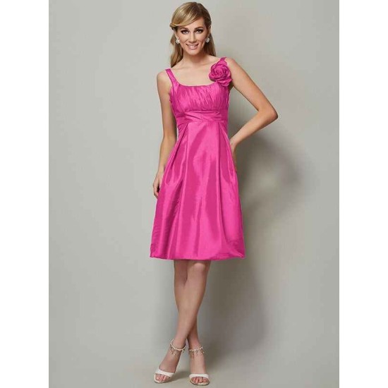 Charming Straps Sleeveless Pleats Short Taffeta Bridesmaid Dresses