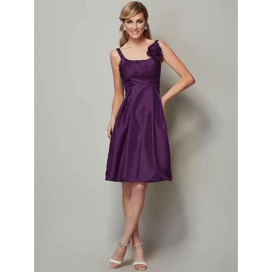 Charming Straps Sleeveless Pleats Short Taffeta Bridesmaid Dresses