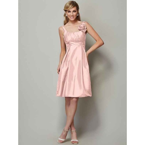 Charming Straps Sleeveless Pleats Short Taffeta Bridesmaid Dresses
