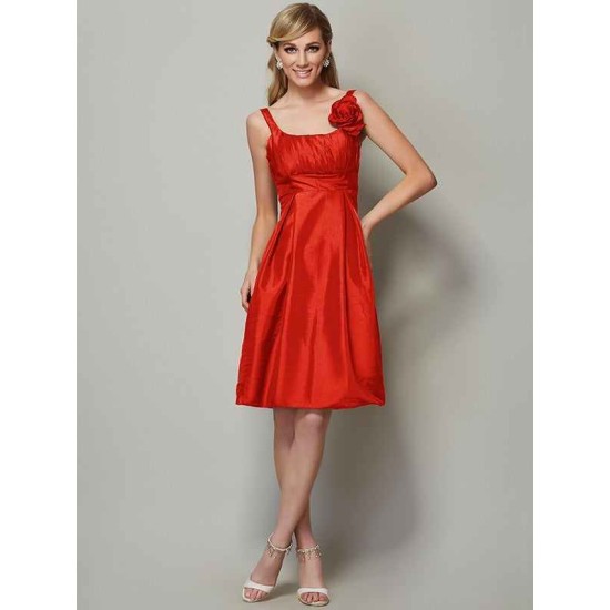 Charming Straps Sleeveless Pleats Short Taffeta Bridesmaid Dresses