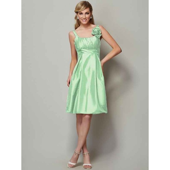 Charming Straps Sleeveless Pleats Short Taffeta Bridesmaid Dresses