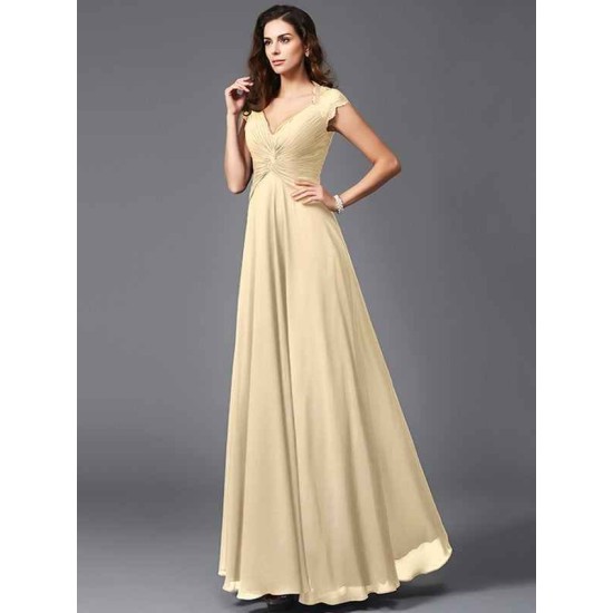 V-Neck Elegant Sleeveless Long Chiffon Bridesmaid dresses
