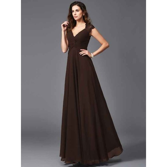 V-Neck Elegant Sleeveless Long Chiffon Bridesmaid dresses
