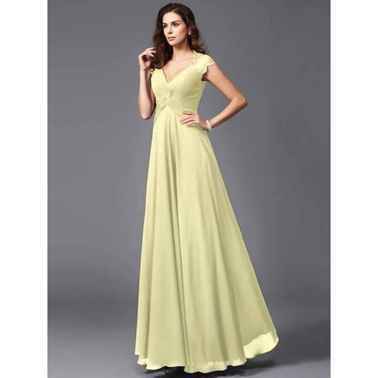 V-Neck Elegant Sleeveless Long Chiffon Bridesmaid dresses