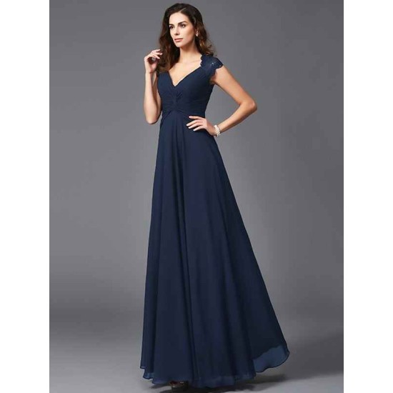 V-Neck Elegant Sleeveless Long Chiffon Bridesmaid dresses