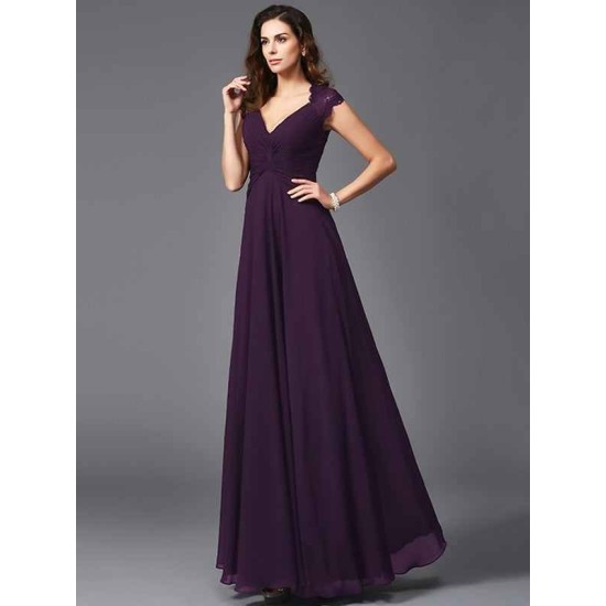 V-Neck Elegant Sleeveless Long Chiffon Bridesmaid dresses
