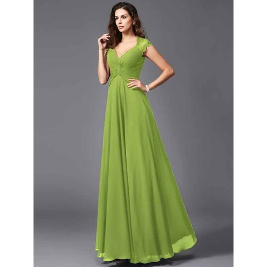 V-Neck Elegant Sleeveless Long Chiffon Bridesmaid dresses