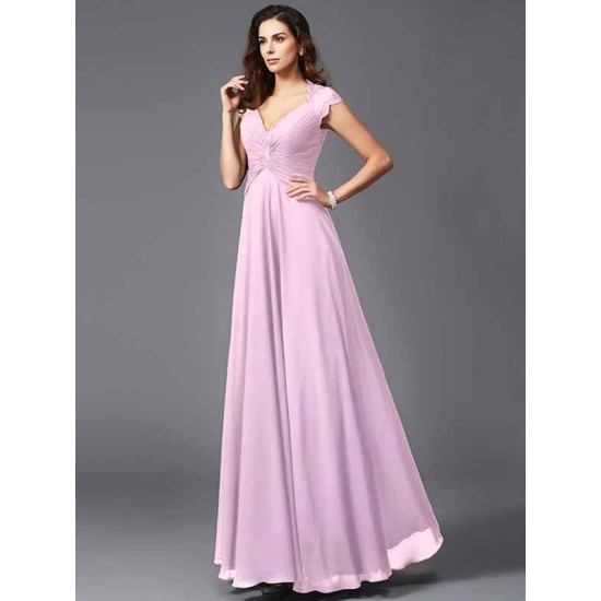 V-Neck Elegant Sleeveless Long Chiffon Bridesmaid dresses