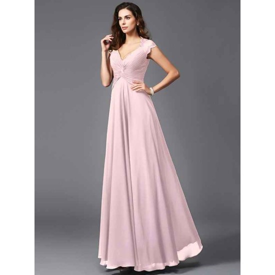 V-Neck Elegant Sleeveless Long Chiffon Bridesmaid dresses