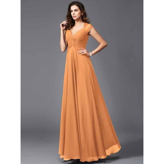 V-Neck Elegant Sleeveless Long Chiffon Bridesmaid dresses