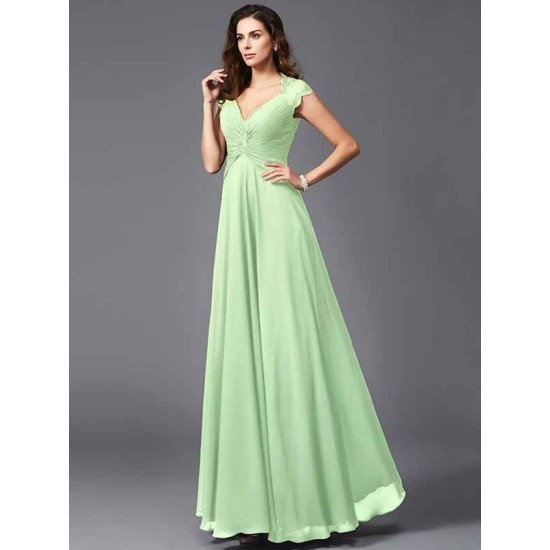 V-Neck Elegant Sleeveless Long Chiffon Bridesmaid dresses