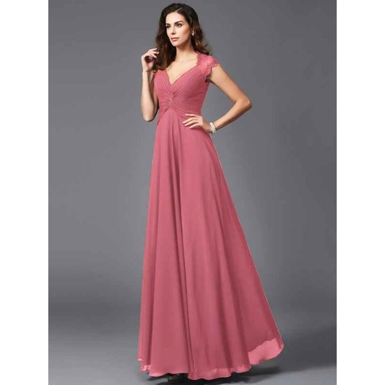 V-Neck Elegant Sleeveless Long Chiffon Bridesmaid dresses