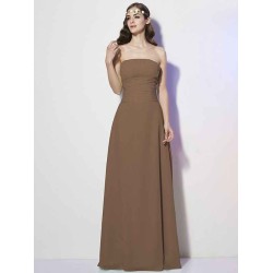 Charming Strapless Sleeveless Pleats Long Chiffon Bridesmaid Dresses