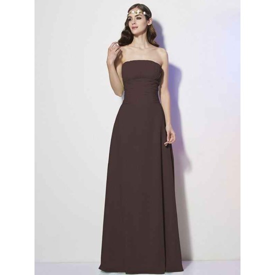 Charming Strapless Sleeveless Pleats Long Chiffon Bridesmaid Dresses