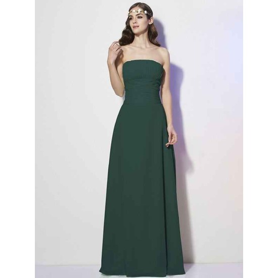 Charming Strapless Sleeveless Pleats Long Chiffon Bridesmaid Dresses