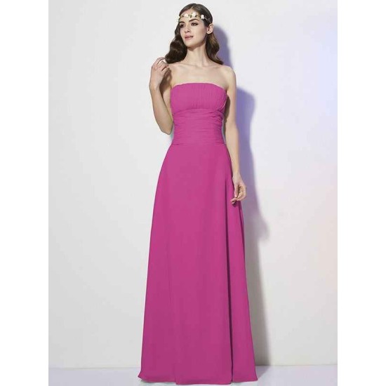 Charming Strapless Sleeveless Pleats Long Chiffon Bridesmaid Dresses
