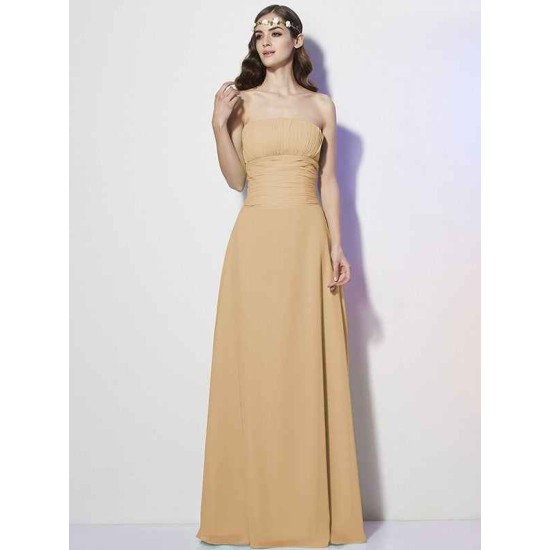 Charming Strapless Sleeveless Pleats Long Chiffon Bridesmaid Dresses