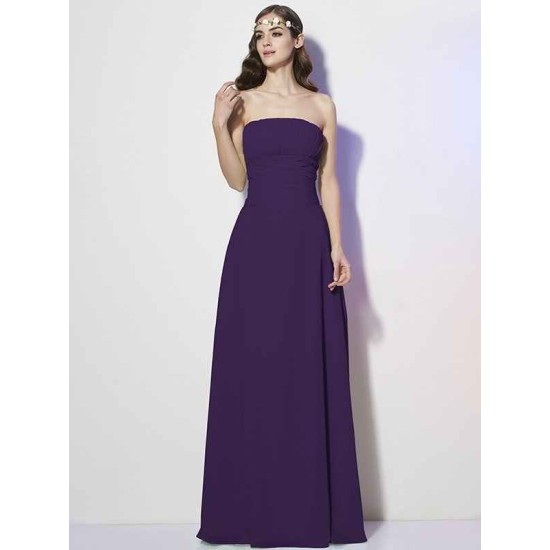 Charming Strapless Sleeveless Pleats Long Chiffon Bridesmaid Dresses
