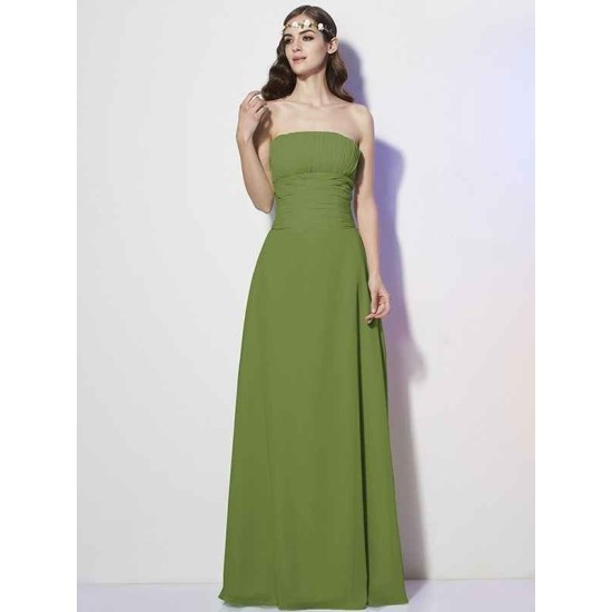 Charming Strapless Sleeveless Pleats Long Chiffon Bridesmaid Dresses