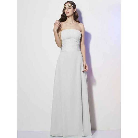 Charming Strapless Sleeveless Pleats Long Chiffon Bridesmaid Dresses