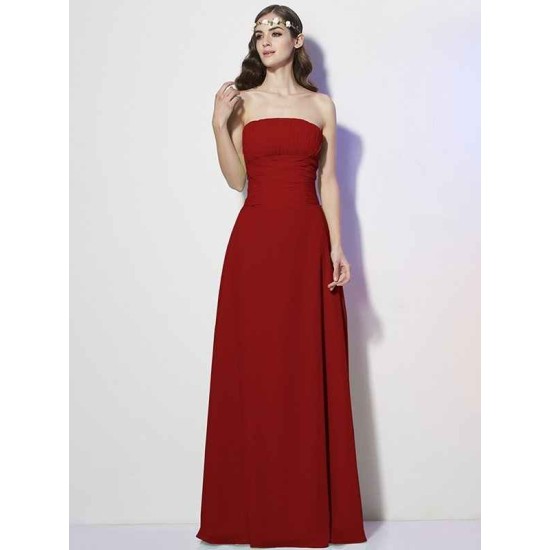 Charming Strapless Sleeveless Pleats Long Chiffon Bridesmaid Dresses