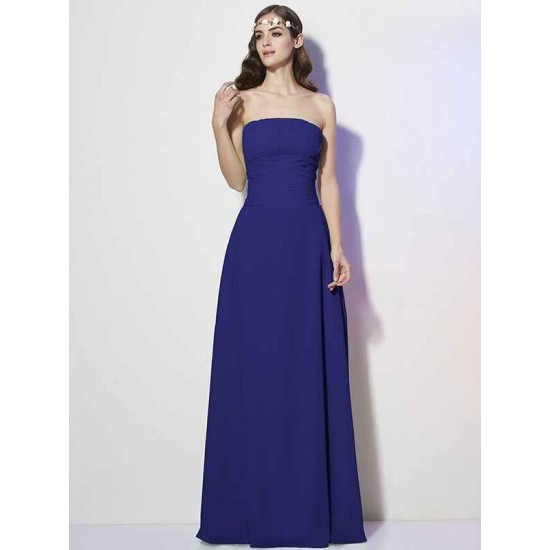 Charming Strapless Sleeveless Pleats Long Chiffon Bridesmaid Dresses