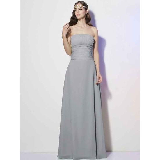 Charming Strapless Sleeveless Pleats Long Chiffon Bridesmaid Dresses