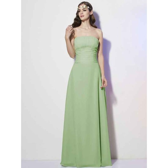 Charming Strapless Sleeveless Pleats Long Chiffon Bridesmaid Dresses