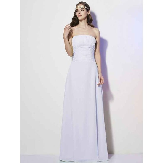 Charming Strapless Sleeveless Pleats Long Chiffon Bridesmaid Dresses