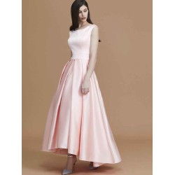 Modern Bateau Sleeveless Asymmetrical Ruffles Satin Bridesmaid Dresses