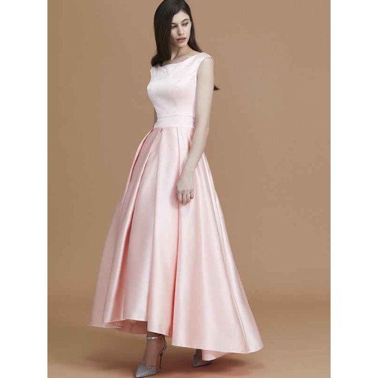 Modern Bateau Sleeveless Asymmetrical Ruffles Satin Bridesmaid Dresses