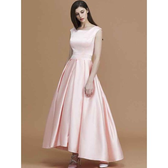 Modern Bateau Sleeveless Asymmetrical Ruffles Satin Bridesmaid Dresses