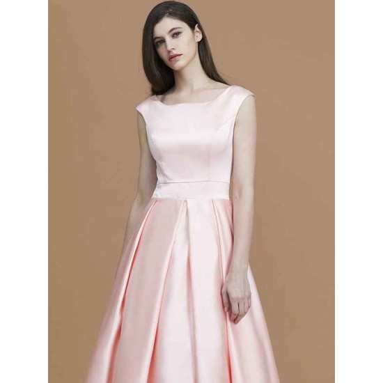 Modern Bateau Sleeveless Asymmetrical Ruffles Satin Bridesmaid Dresses