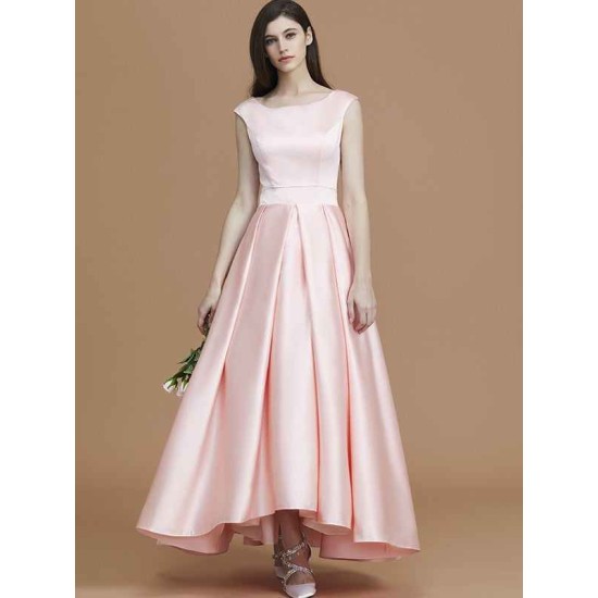 Modern Bateau Sleeveless Asymmetrical Ruffles Satin Bridesmaid Dresses