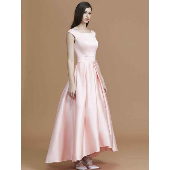Modern Bateau Sleeveless Asymmetrical Ruffles Satin Bridesmaid Dresses