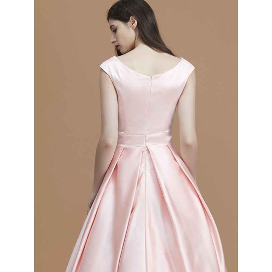 Modern Bateau Sleeveless Asymmetrical Ruffles Satin Bridesmaid Dresses