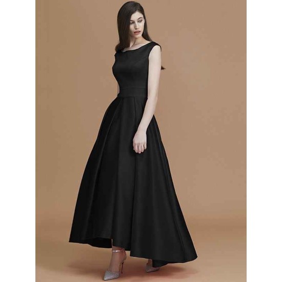 Modern Bateau Sleeveless Asymmetrical Ruffles Satin Bridesmaid Dresses