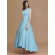 Modern Bateau Sleeveless Asymmetrical Ruffles Satin Bridesmaid Dresses