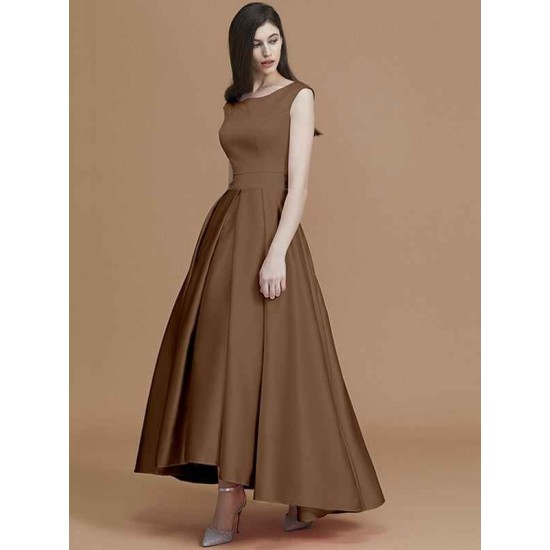 Modern Bateau Sleeveless Asymmetrical Ruffles Satin Bridesmaid Dresses