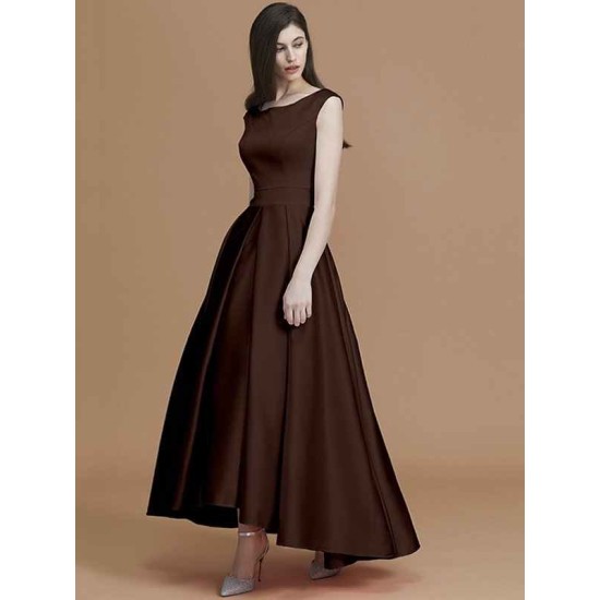 Modern Bateau Sleeveless Asymmetrical Ruffles Satin Bridesmaid Dresses