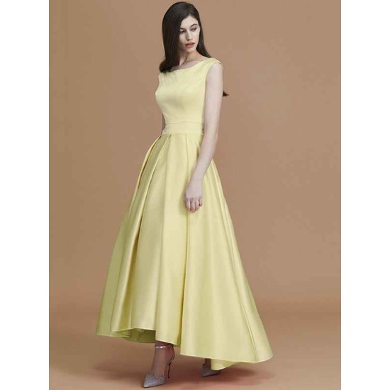 Modern Bateau Sleeveless Asymmetrical Ruffles Satin Bridesmaid Dresses