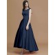 Modern Bateau Sleeveless Asymmetrical Ruffles Satin Bridesmaid Dresses