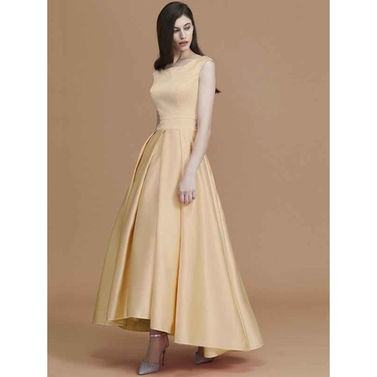 Modern Bateau Sleeveless Asymmetrical Ruffles Satin Bridesmaid Dresses